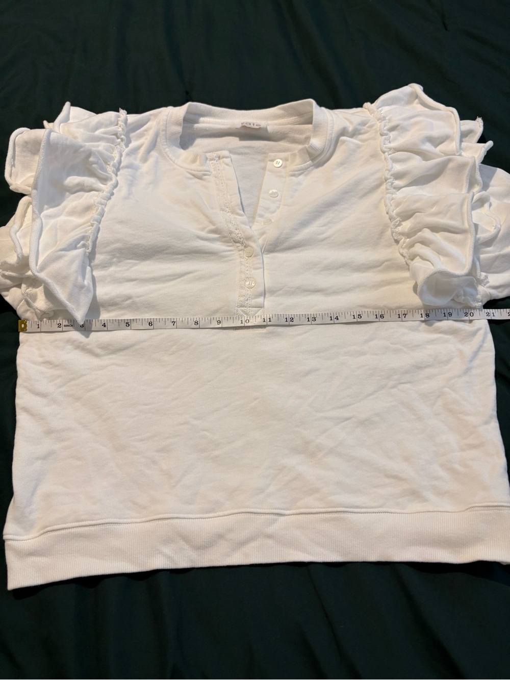 FATE Button Front Pullover 100% Cotton Sweatshirt Ruffle Sleeve Size S #946CL - Picture 4 of 8